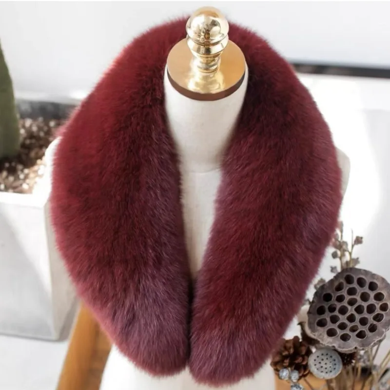 Fox Fur Collar Winter Coat Hood Decor Furry Fur Collar Natural Fur Scarf Warm Shawls Scarves Large Fur Shawl Red  Fur Collar