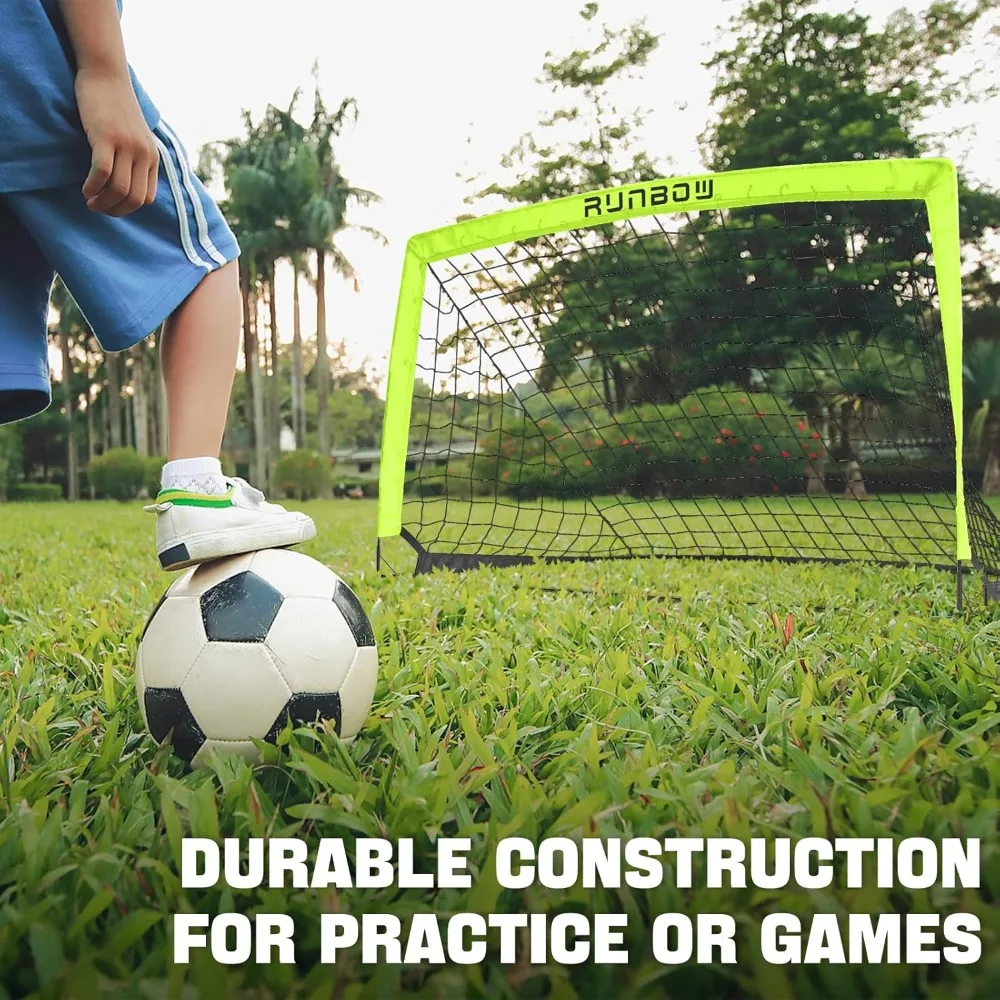 هدف كرة قدم محمول قابل للطي مقاس 5 × 3 أقدام مع حقيبة حمل، شبكة تدريب داخلية وخارجية للأطفال والشباب والكبار #2