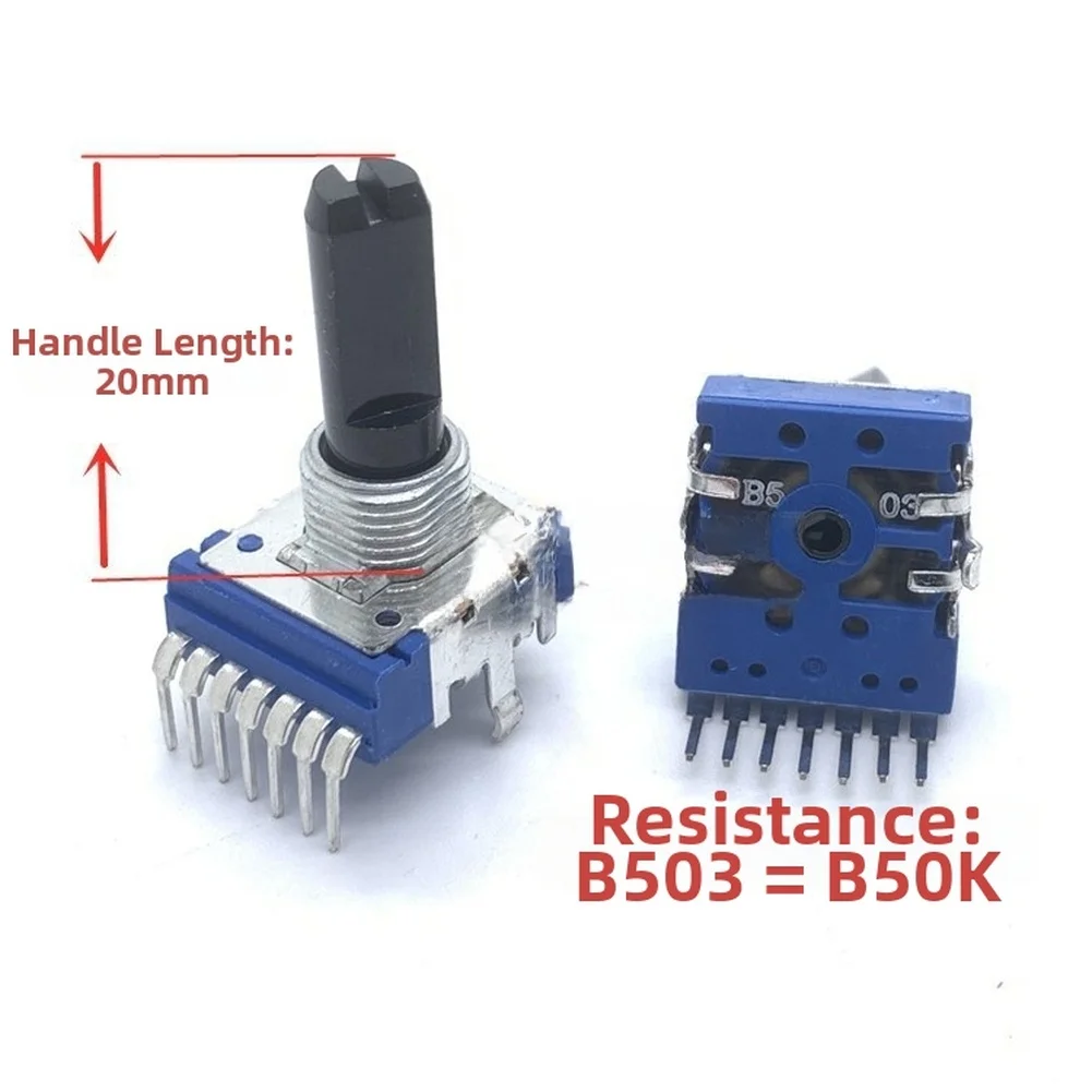 Blue RK14 Potentiometer B50K B100K Vertical 7Pin Dual Gang 20mm Shaft For Radio Volume Adjustment Electrical Pa