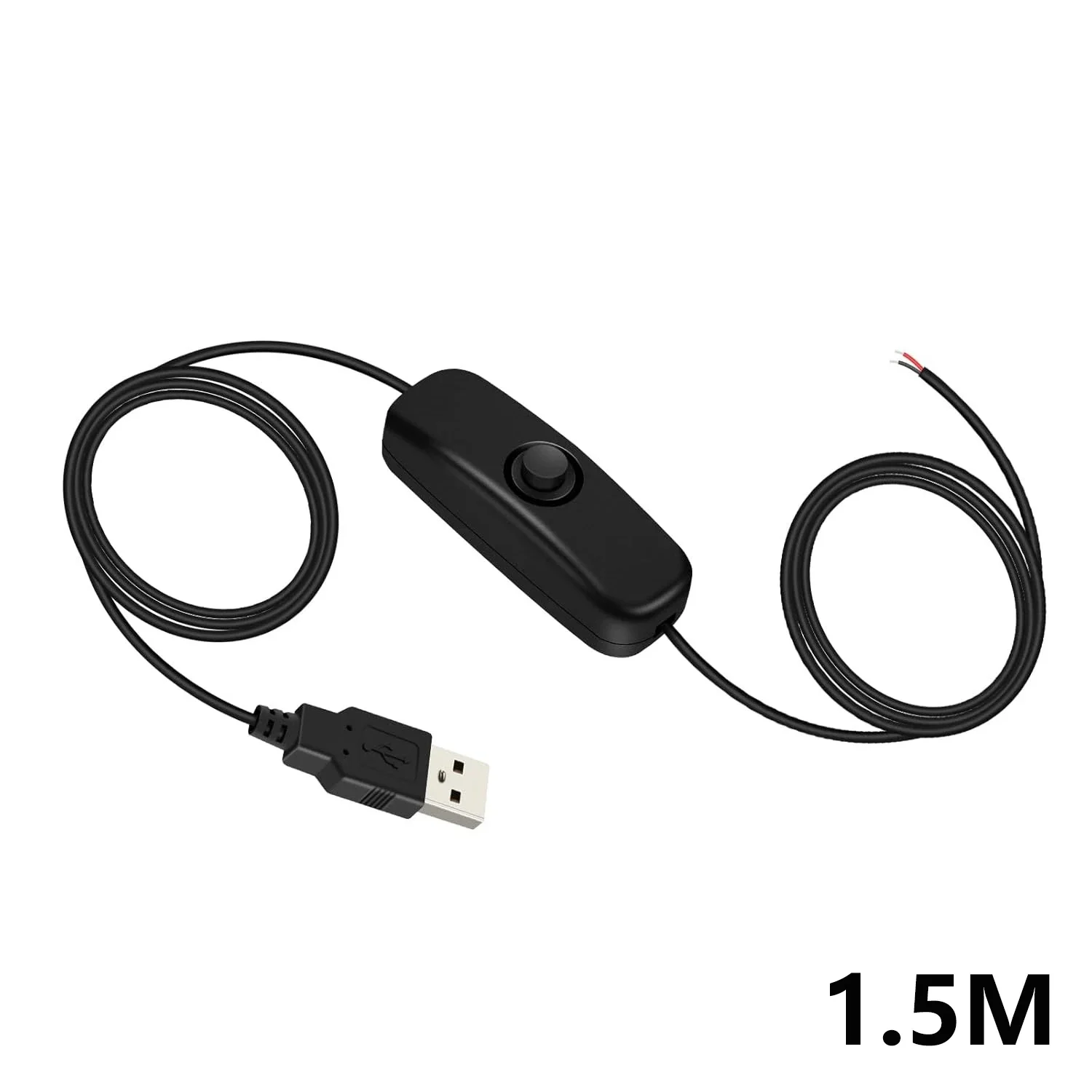 1.5m 5V USB Switch Extension Cable, USB 2.0 A Male Plug and 2 Pin 2 Wire Power Charge Cable Connector DIY for USB Fan Desk Lamp
