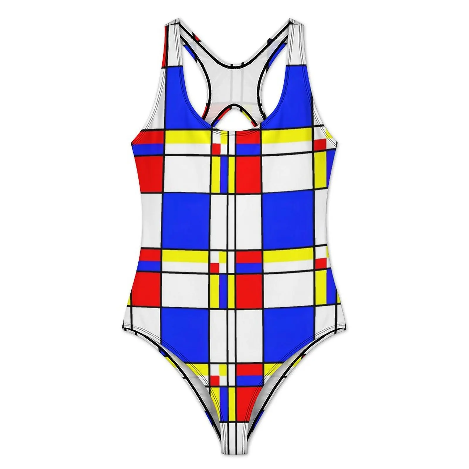 Mondrian Swimsuit Sexy Colorful Checkerboard Ladies Swimwear One Piece Elegant Swimsuits Swim Push Up Cut Out Beach Outfits