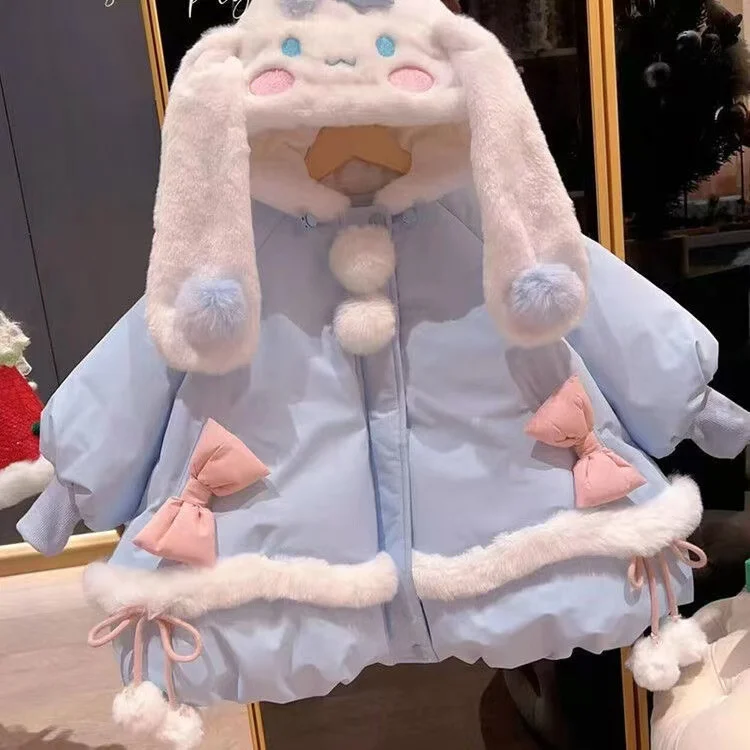 

Sanrio Kawaii Cinnamoroll Hello Kitty Children's Plush Loose Coat Anime Sanrios Girl Cartoon Lamb Wool Warm Hooded Jacket Gifts