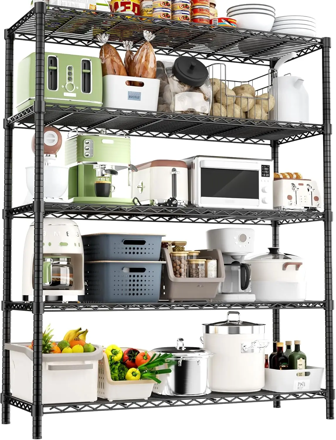 

48" L x 20" W x 72" H Garage Wire Shelving Unit Loads 2000LBS, 5-tier Adjustable Metal Industrial Utility Shelf Rack