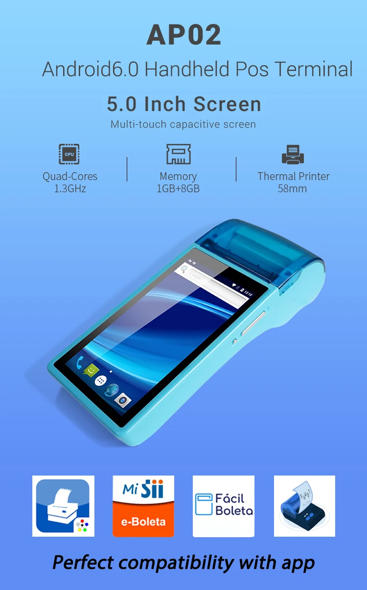نظام نقاط البيع للدفع بشاشة اللمس اللاسلكية المحمولة، ماكينة تسجيل المدفوعات النقدية الذكية، أنظمة نقاط البيع بالتجزئة المحمولة مع الطابعة الحرارية #4