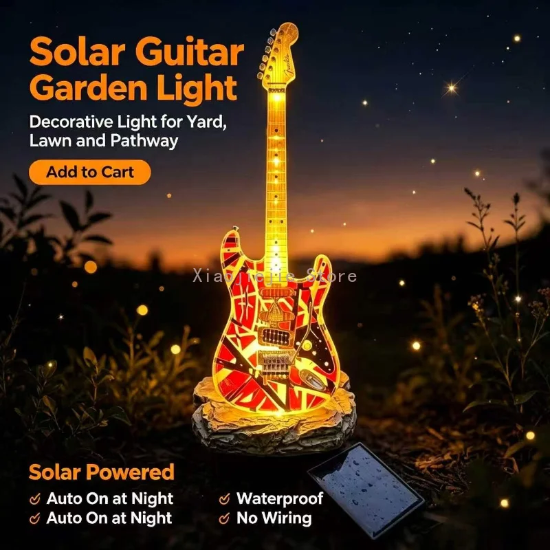 Creative Electric Guitar Solar Stake Light Rainproof Solar Powered Outdoor Lawn Courtyard Patio Night Decor Lamp