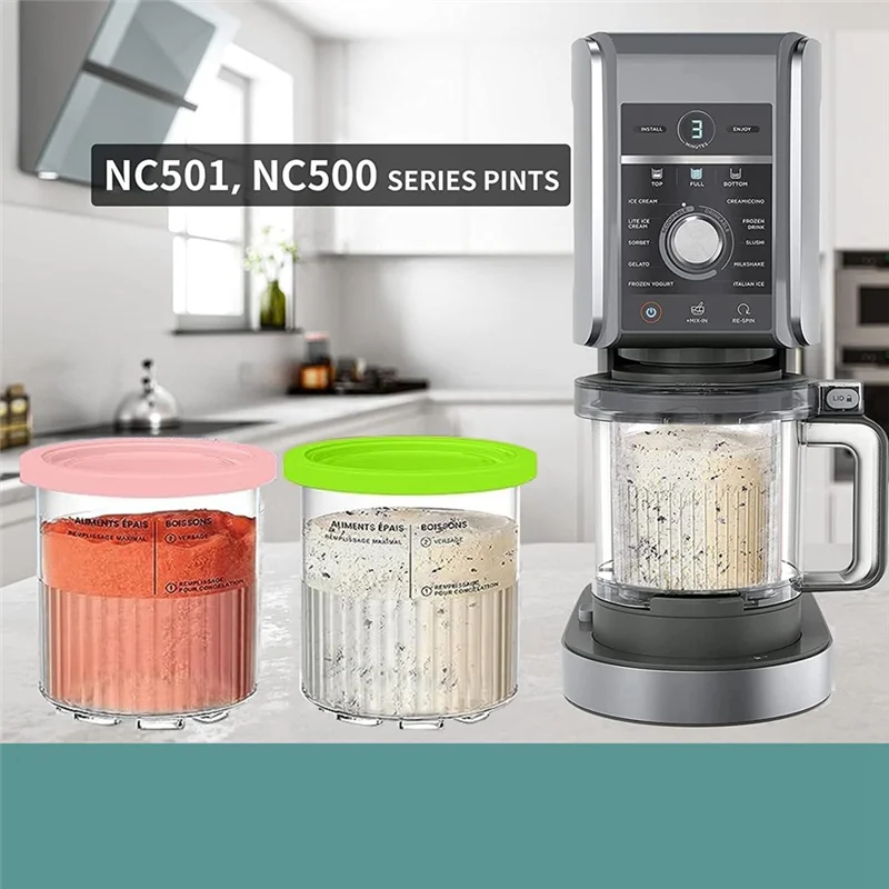ABJY-Pengganti Pint dan Tutup Ninja Creami - 4 Pak NC501, Kompatibel dengan Seri Ninja NC501 NC500 Creami Deluxe