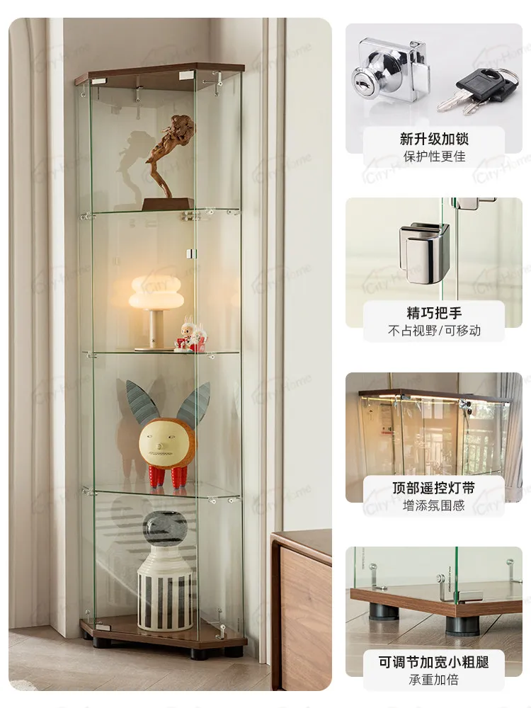Corner glass wine cabinet against the wall display cabinet simple borderless living room corner cabinet figure ornament dust