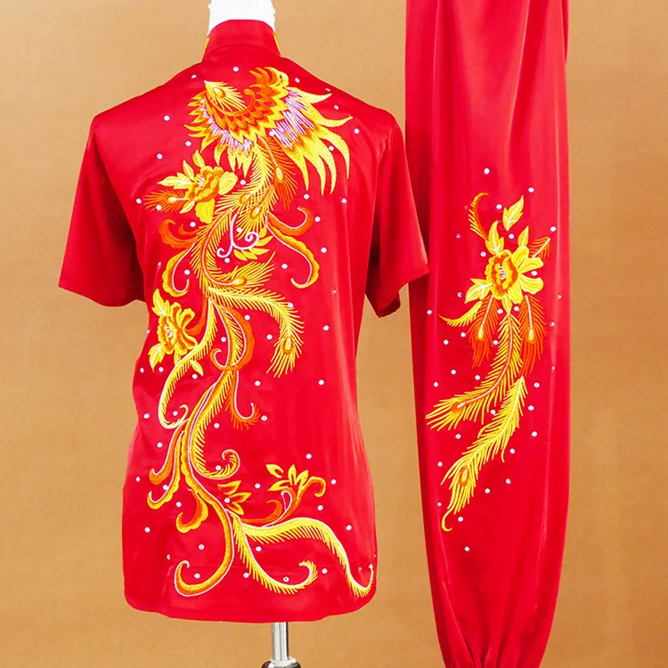 New Embroidered Phoenix Martial Arts Uniform Men Women Kung Fu Practice Suit Changquan Nanquan Kids Adults Competition Custom