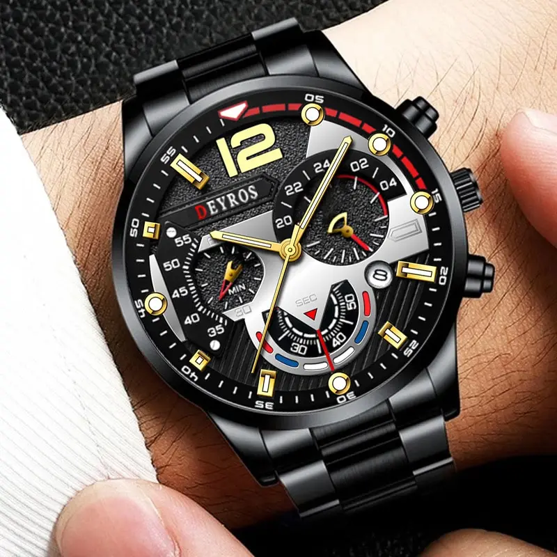 Fashion Mens Sports Watches Luxury Stainless Steel Quartz Wrist Watch Calendar Luminous Clock Men Business Casual Reloj Hombre