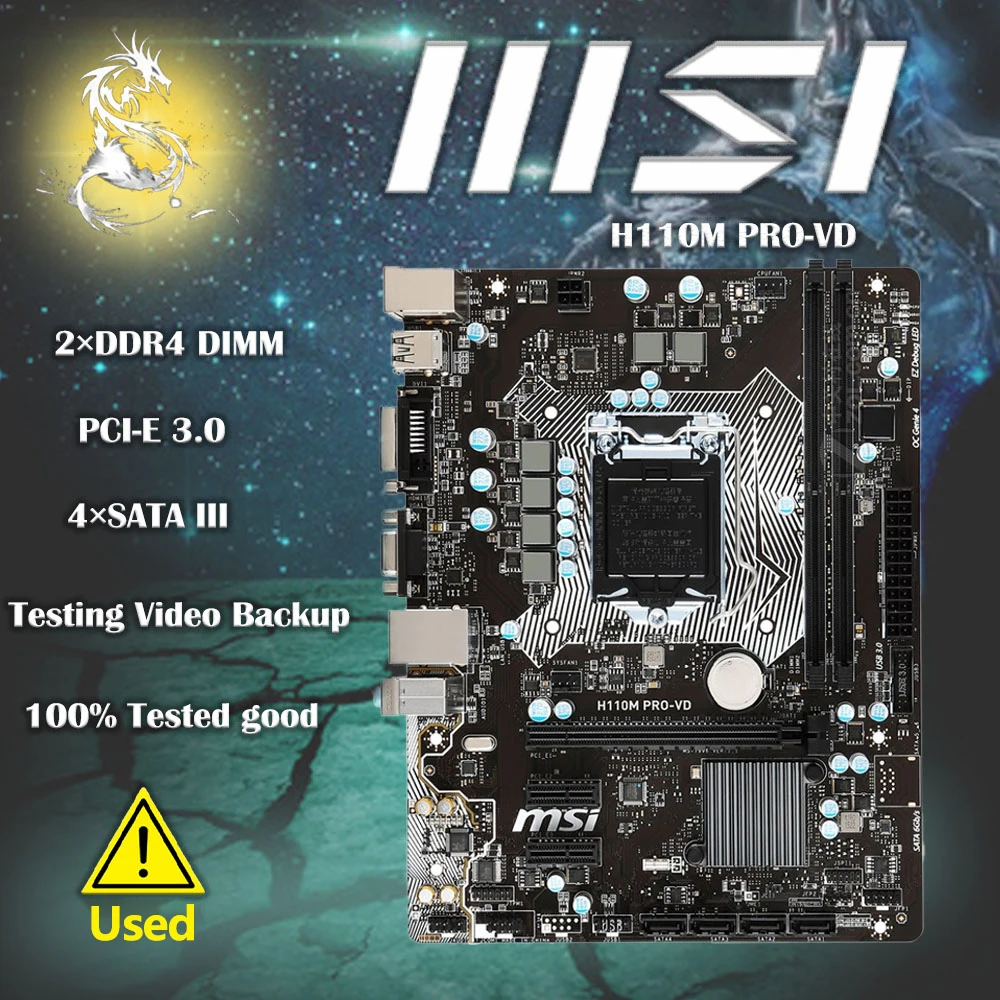 Used MSI H110M Pro-VD LGA 1151 With Intel H110 SATA 6Gb/s USB 3.1 Micro ATX Intel Motherboard