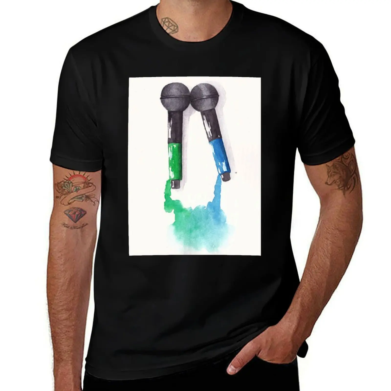 Larrying Mics (Green and Blue) T-Shirt t shirts for man cotton T-Shirt