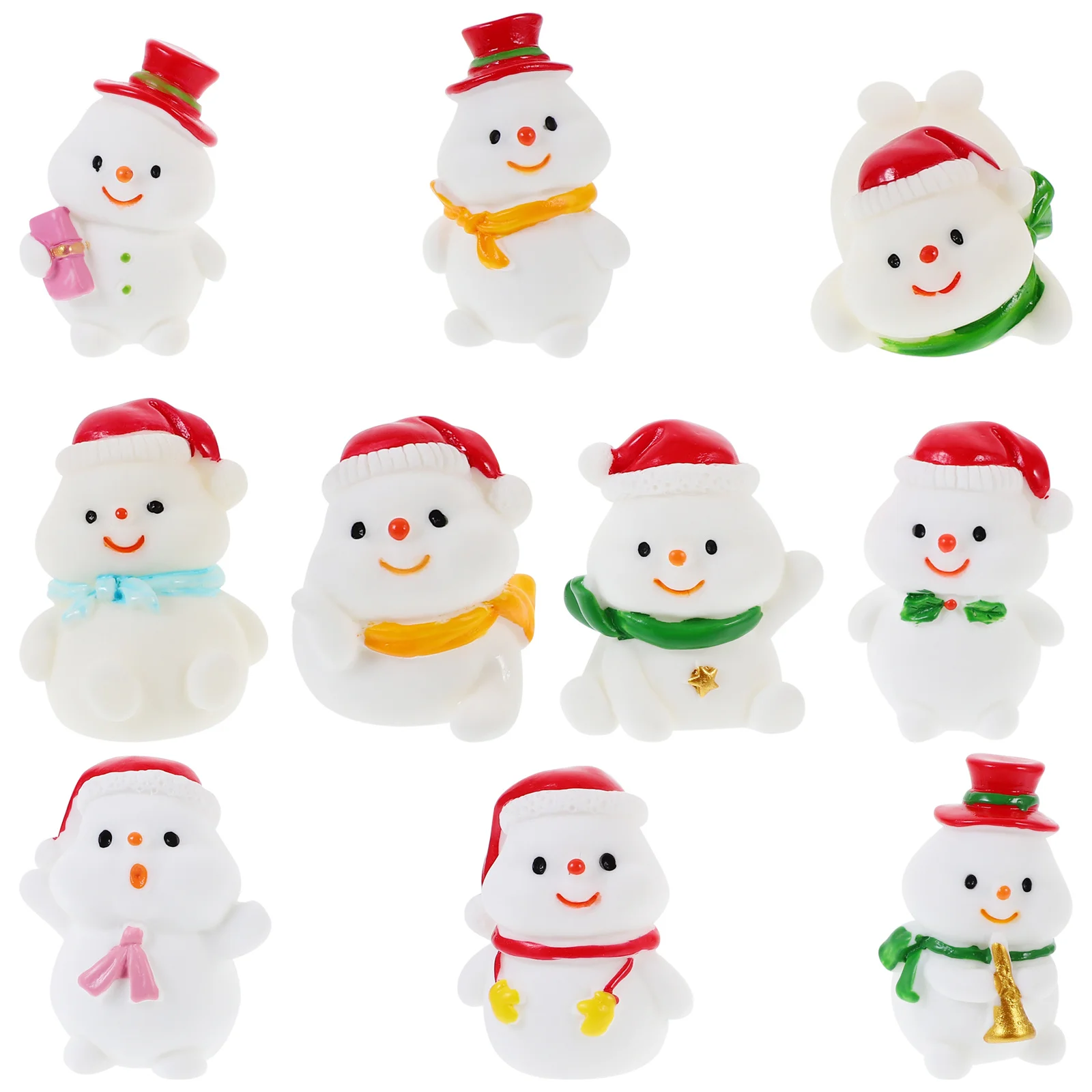 

BUTIFULSIC 10pcs Snowman Cake Toppers Mini Figurines Christmas Resin Decor for Xmas Garden Ornament