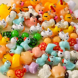 10pcs Mixed Cute Animal Charms Cock Milk Cow Pig Turtle Bee Duck Pendants For Jewelry Making DIY Necklace Bracelet Accessaries