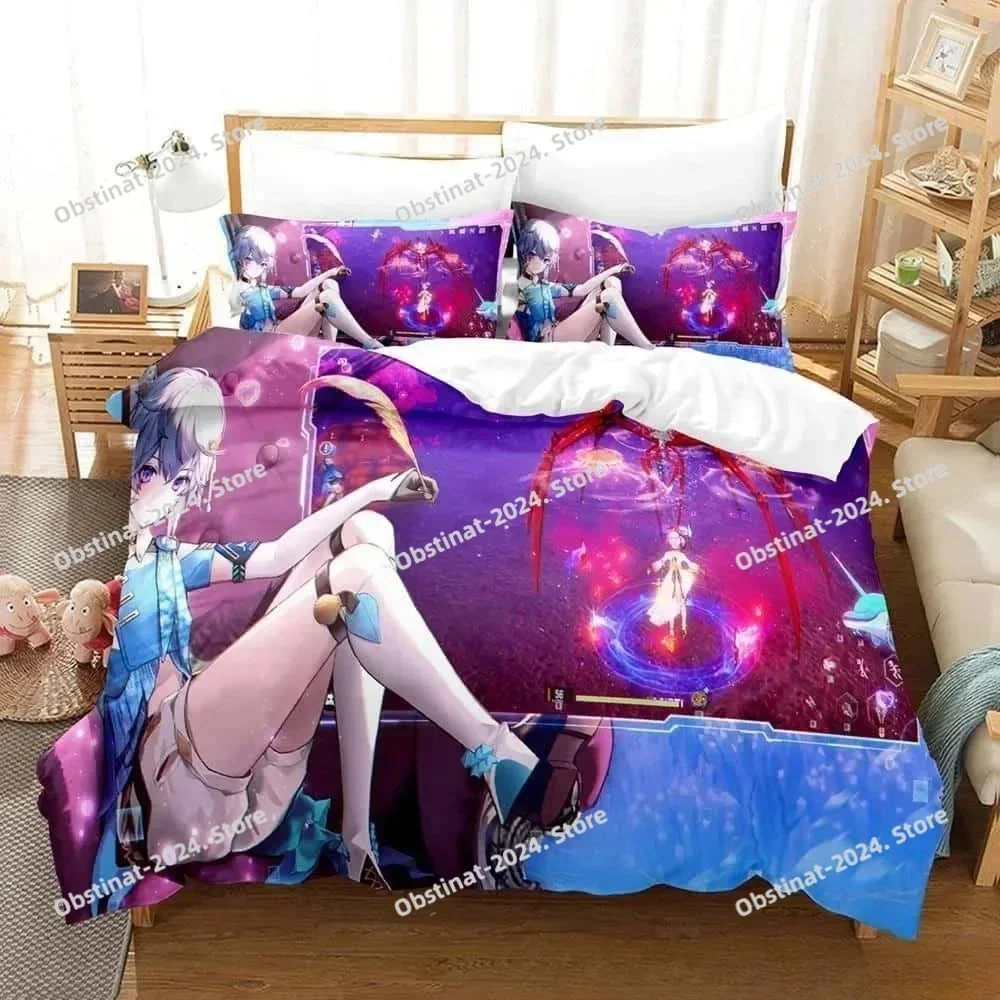 Game Tower of Fantasy Anime 3D Printing Comforter Bedding Set,Duvet Cover Bed Set Quilt Cover Pillowcase,King Queen Size Kid 032