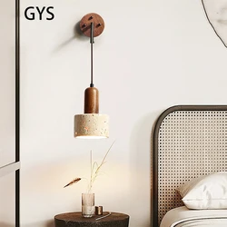 Led Bedroom Bedside Wall Lamp Yellow Cave Stone Light Wood Cream Retro Style Lighting With Switch Vintage Hanging Foco For Home