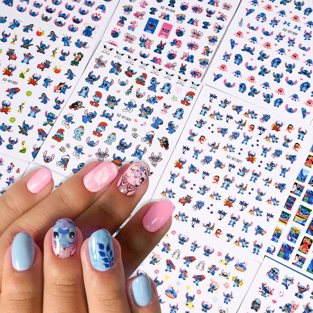 12pcs/Set Cartoon Lilo and Stitch 3D Nail Sticker Kawaii Disney Anime Sticker Nail Art Decoration Valentine's Day Nails Supplies