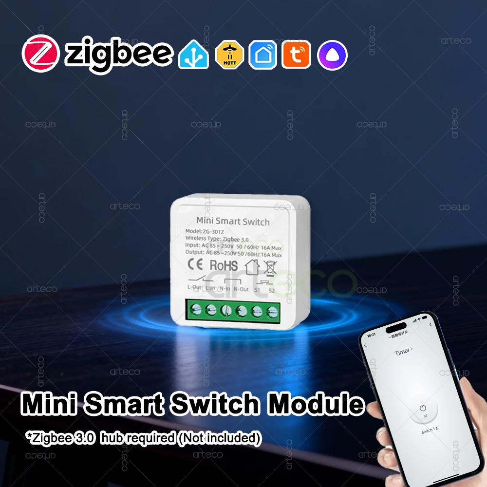 16A Zigbee 3.0 Mini Smart Switch Home DIY Module Automation Breaker APP Remote Timing Control Works With Zigbee Gateway Z2MQTT