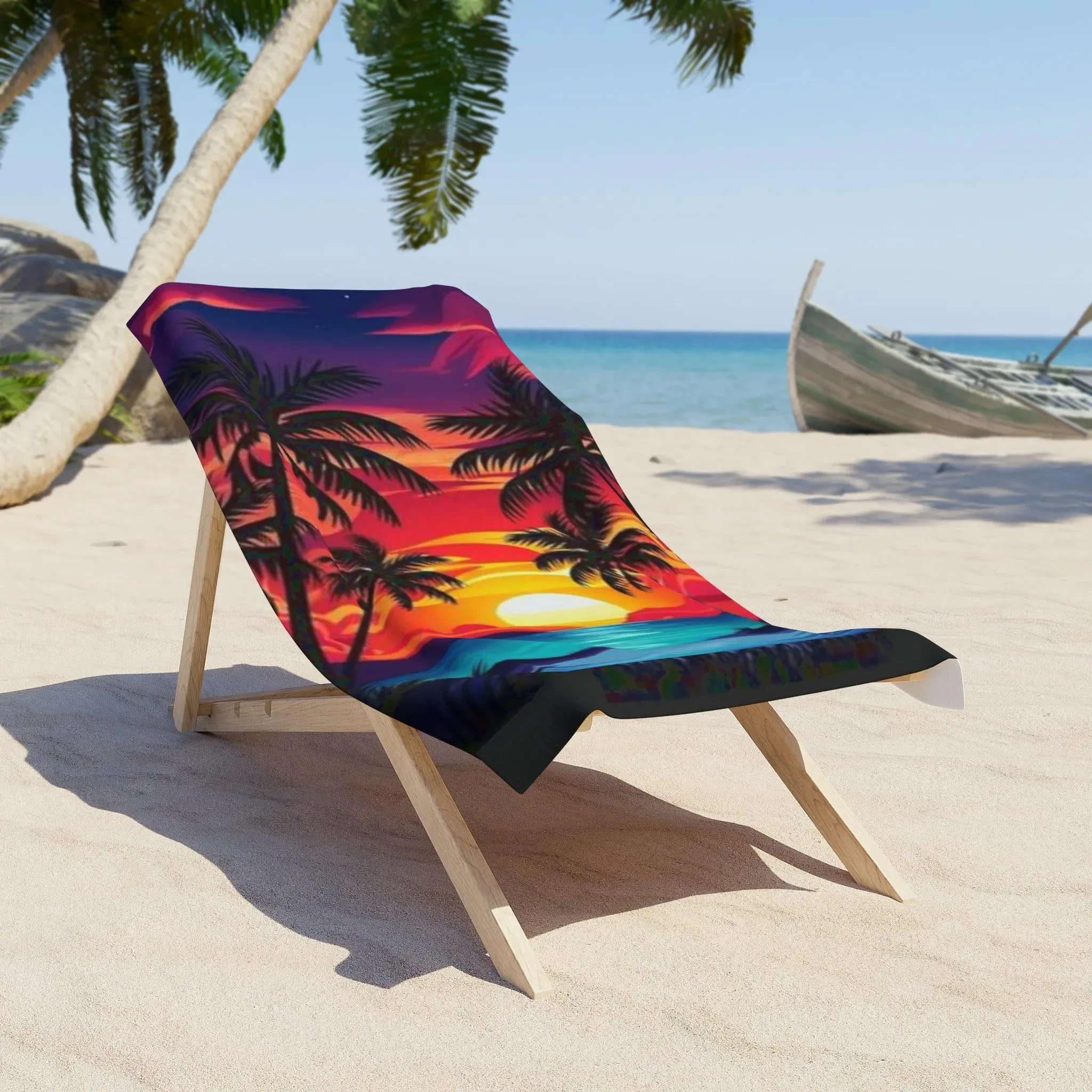 Tropical Sunset Beach Towel Microfiber Absorbent Quick Dry Lightweight Sand Free Oversized Towel Stylish for Camping Vacation