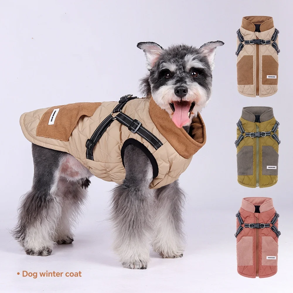 Dog Jacket Backless Warm Thickened Leashed Winter Outdoor Dog Walking Pet Clothes Puppy Leash