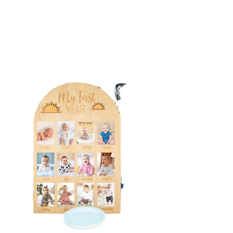 TOPMAYA 신생아 첫 성장 기념 사진 프레임 나무 아기 사진 디스플레이 나무 보드, m