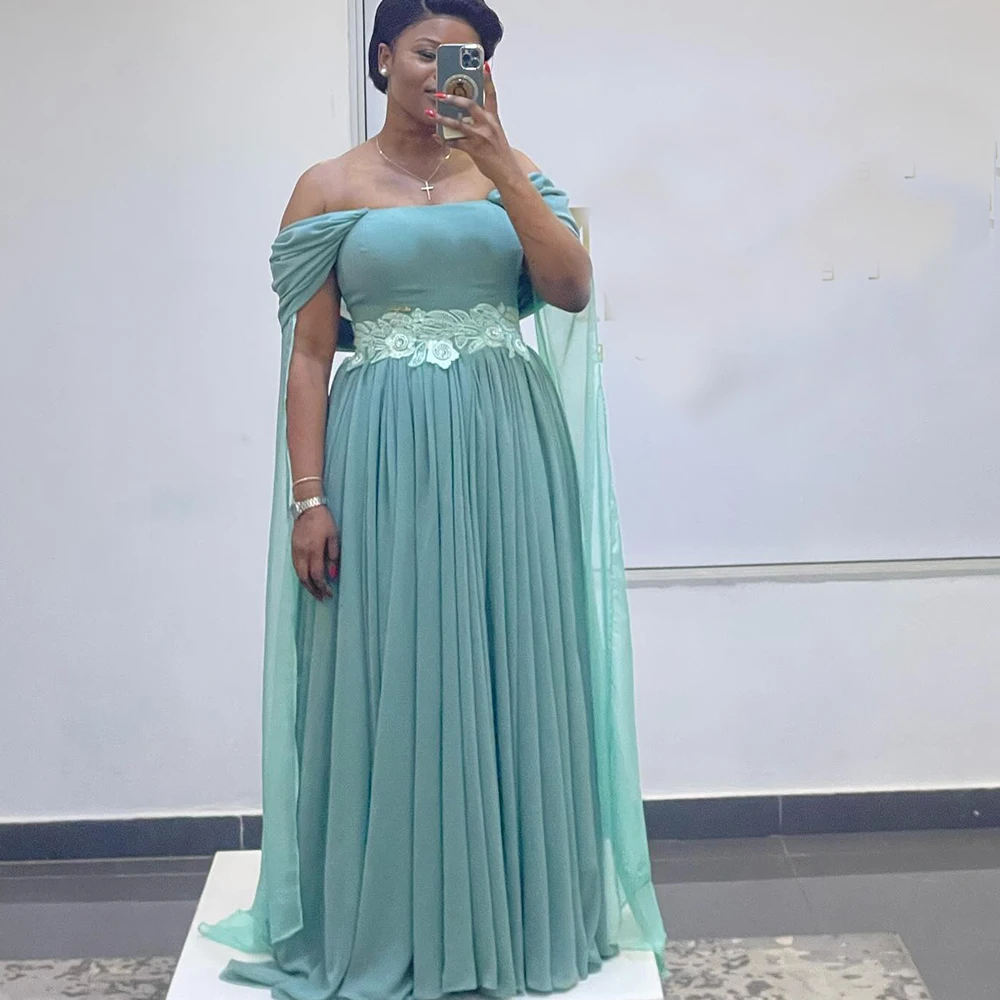 Teal Mother of the Bride Dresses Off Shoulder A Line Floor Length Appliques Chiffon Women Wedding Guest Party Gowns Customized