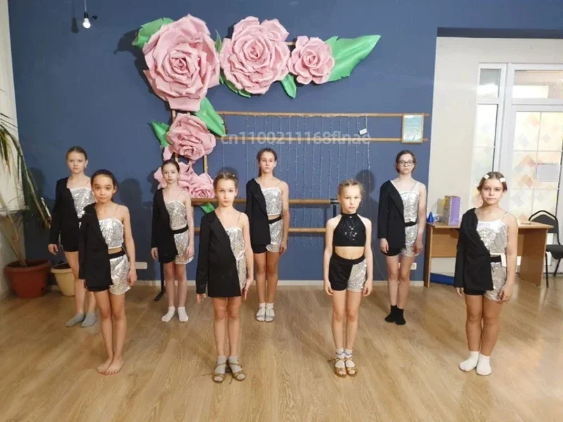 Trendiges, cooles Street-Dance-Outfit für Mädchen, Jazz-Hip-Hop-Tanzkostüm-Set, Kinder-Bühnenkostüm für Auftritte – Detail 2