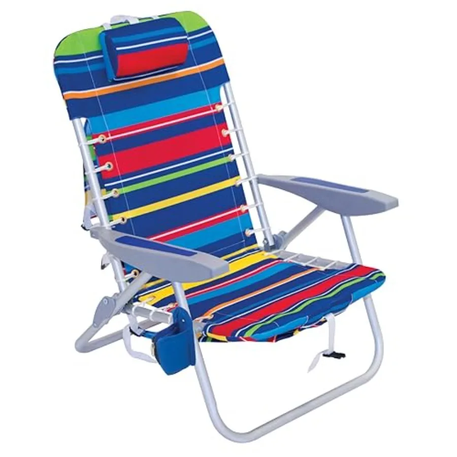 

Beach chair for outdoor use, polyester fabric, navy blue, lightweight folding design with lace-up suspension and 4-position bac