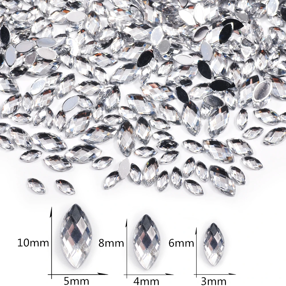 High Quality 20g Mixed Size White Horse Eye Shape Acrylic Crystal Rhinestones DIY Nail Art Design Decorative Accessories