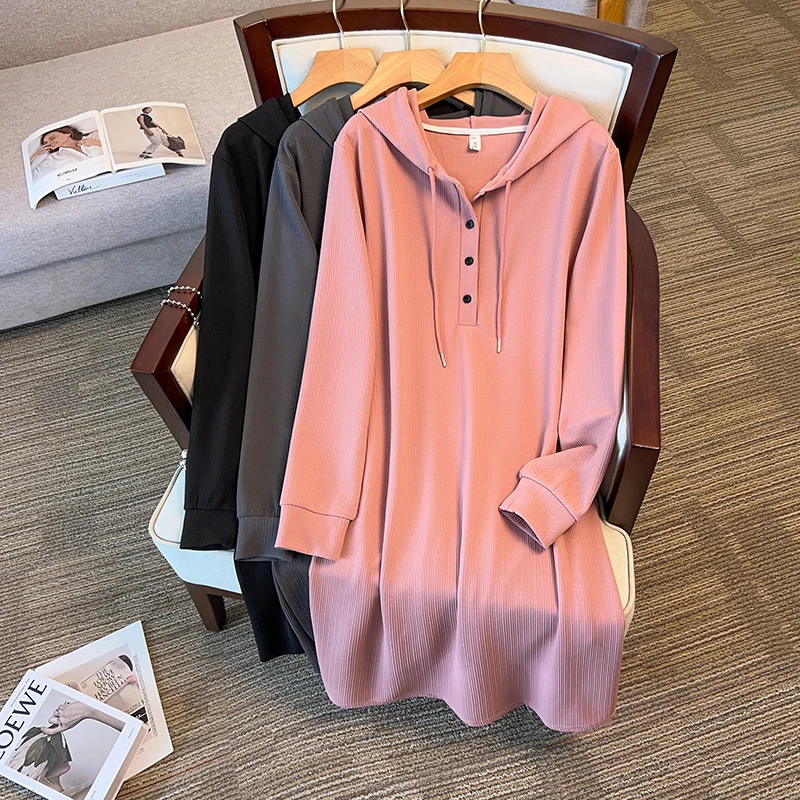 

M-4XLoversized Dress Women Sweatshirt Dress Stylish Hoodies Long Sleeve Dress Female Casual Solid Hooded Long Vestidos Robe chic