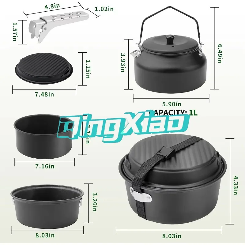 Non Stick Aluminum Camping Cookware Set Lightweight Portable Outdoor Pots Pans Kettle Kit For Hiking Picnic BBQ Camping