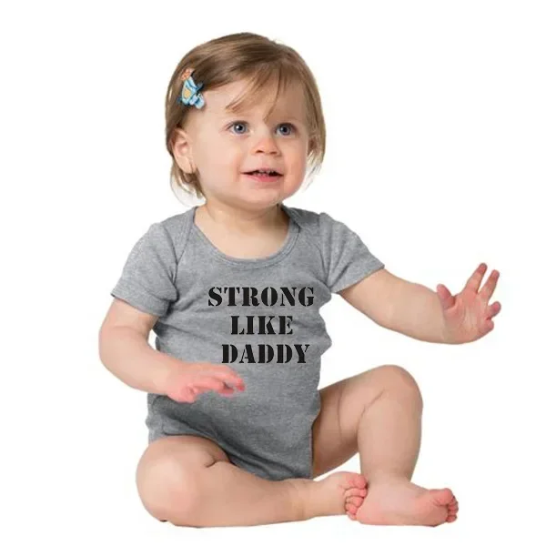 

Newborn Baby Boys Girls Short Sleeve Rompers STRONG LIKE DADDY Letter Print Cotton Toddler Playsuit Infant Jumpsuit Gray Outfits
