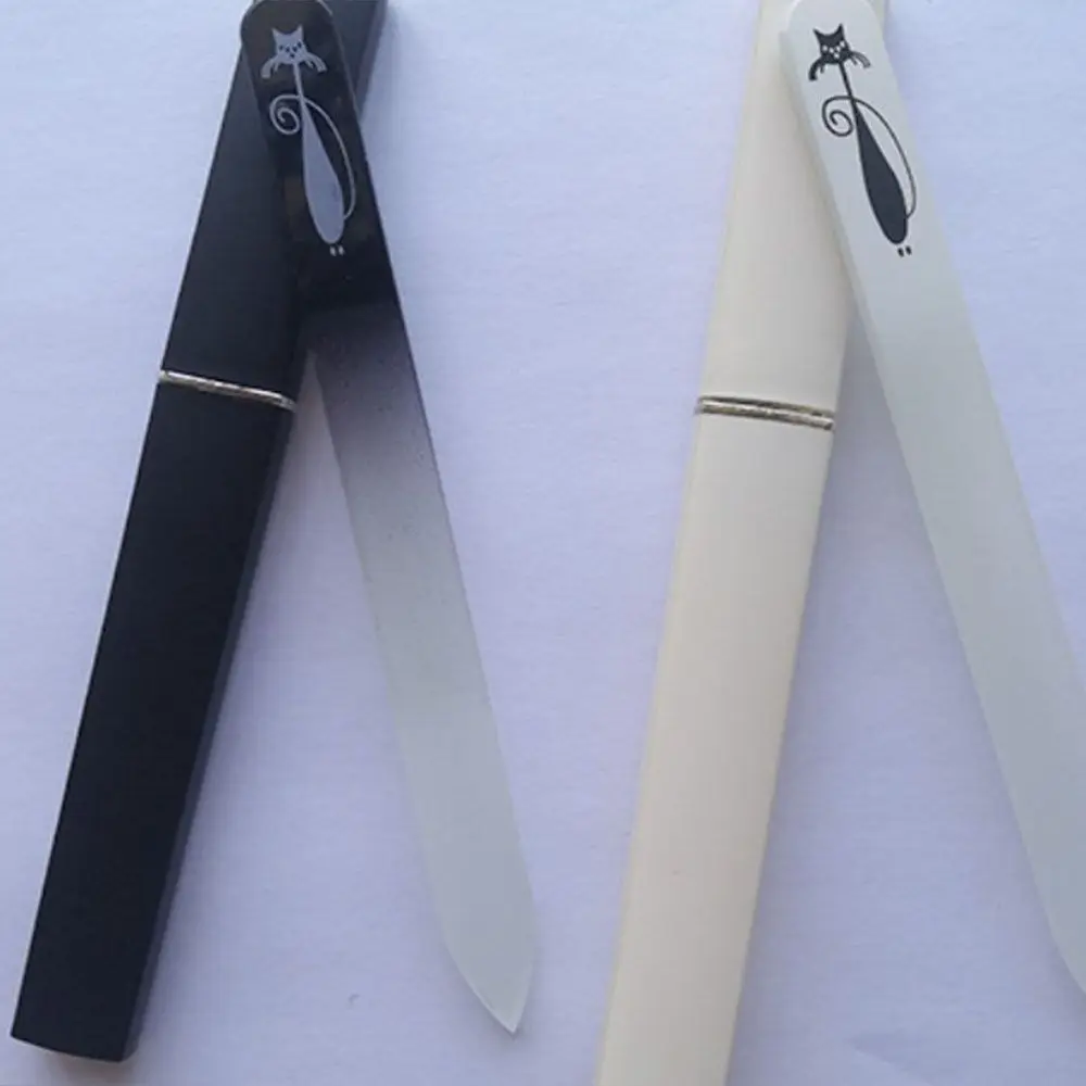 Preto profissional gato padrão ferramentas de beleza flutuador vidro arte do prego buffer arquivos ferramentas do prego arquivo com caso dispositivo manicure