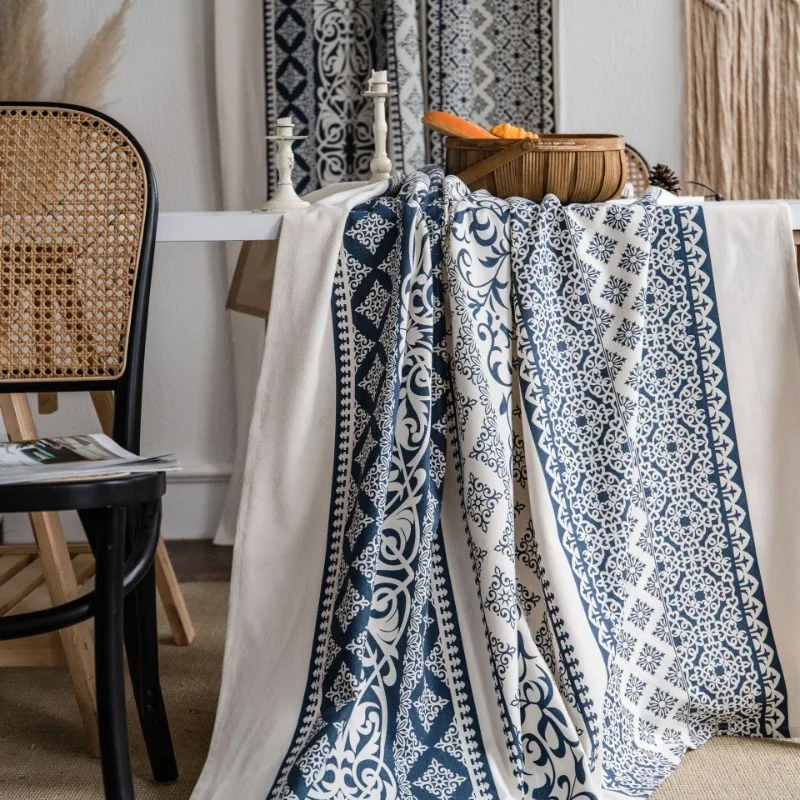 Table Cloth Cotton and Linen Printed Blue and White Porcelain Retro Tablecloth Dining Table Cloth