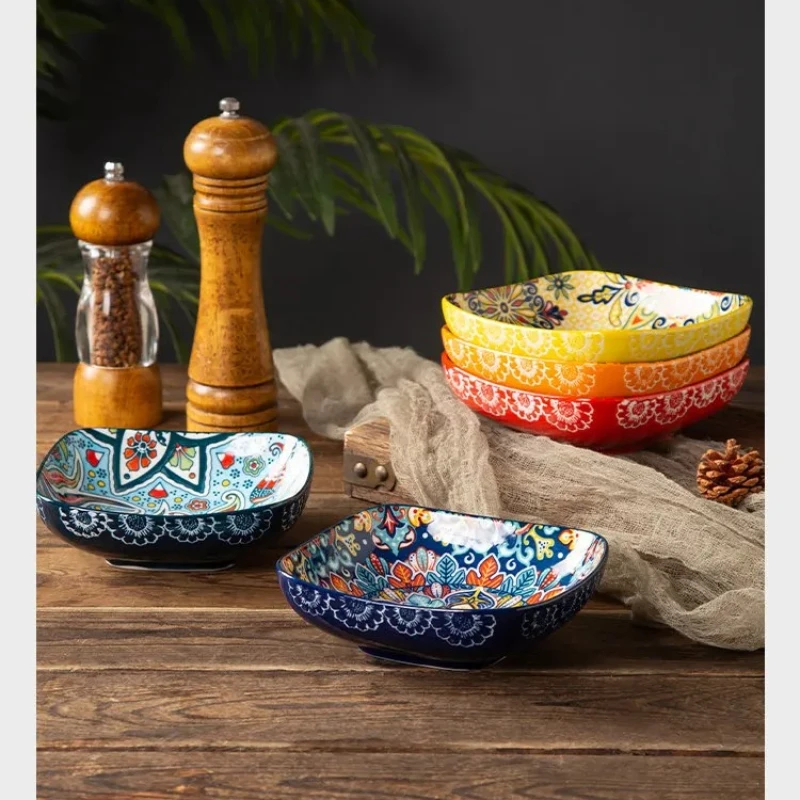 Retro Ceramic Exquisite Small Serving Plates Household Ceramic Plate Square Dish Plate Main Course Plate