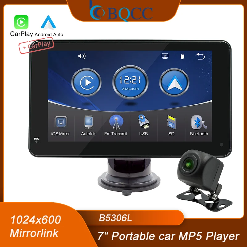 

BQCC B5306L 7" Portable car MP5 Radio Mirrorlink FM BT AUX TF USB Car Stereo wired and wireless Android AUTO CarPlay Car Player