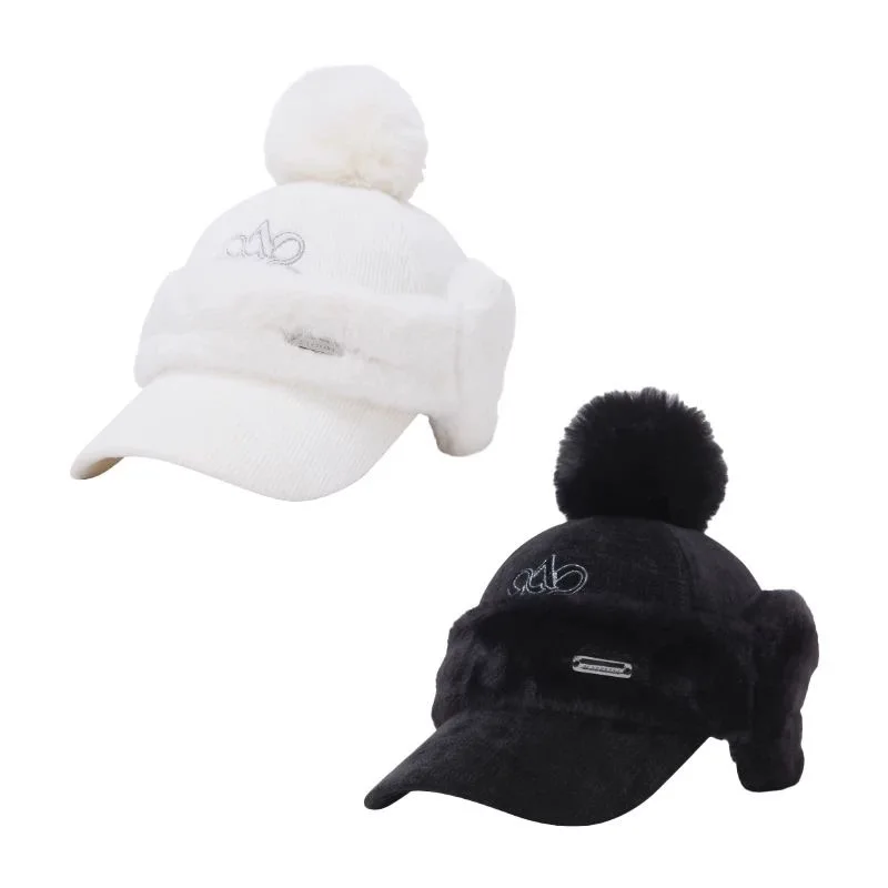 St Andrews Women Winter Baseball Hat Fuzzy Pom‑pom Ear Flaps Cap Warm Plush Embroidered Logo Golf Sports Hat Christmas Gift For