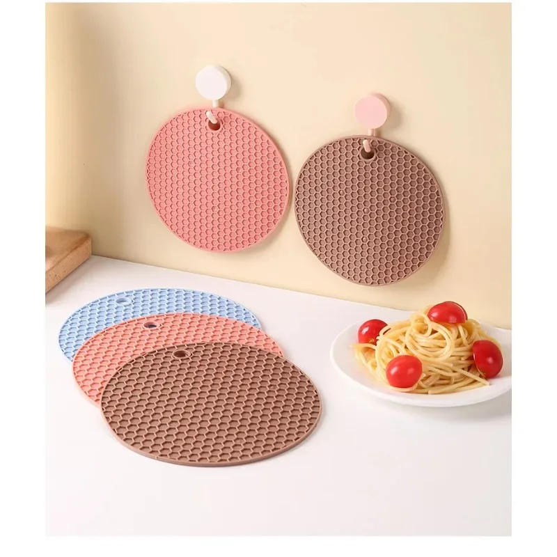 

Round Silicone Table Mat Extra Thick Placemat Open Cans Honeycomb Hot Pad Coffee Cup Coaster Creative Kitchen Pot Holder S/L