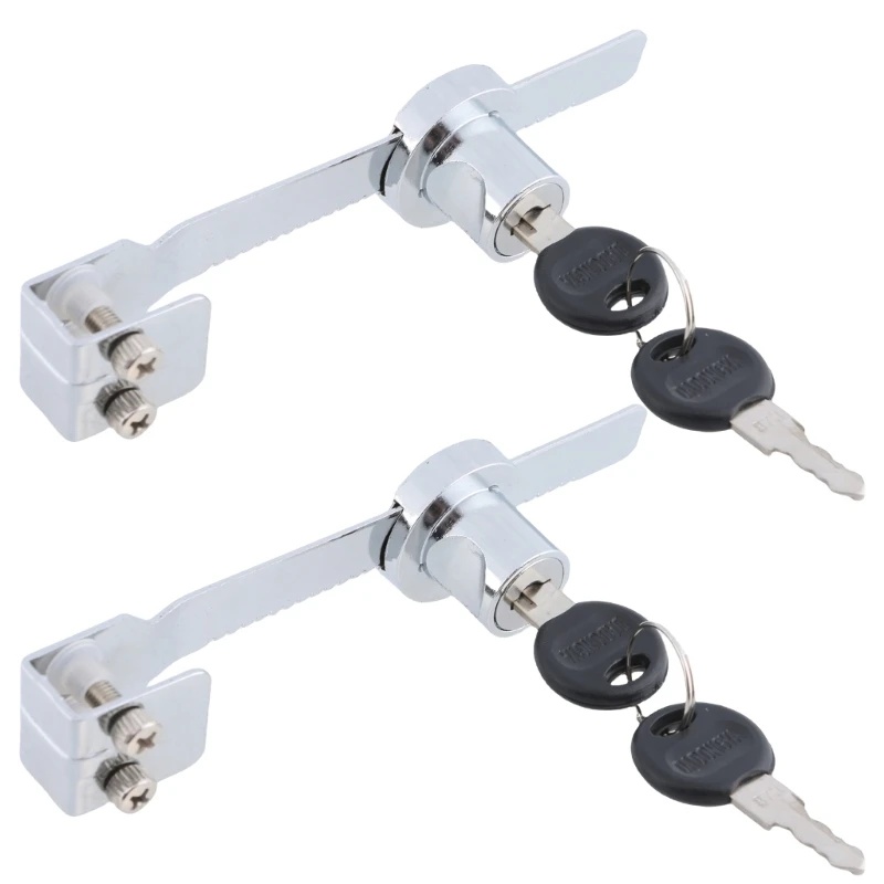 2Pcs Sliding Glass Door Lock Ratchets Lock with Key Sliding Closet Showcases Security Lock  for Drawer Cabinet Enduring