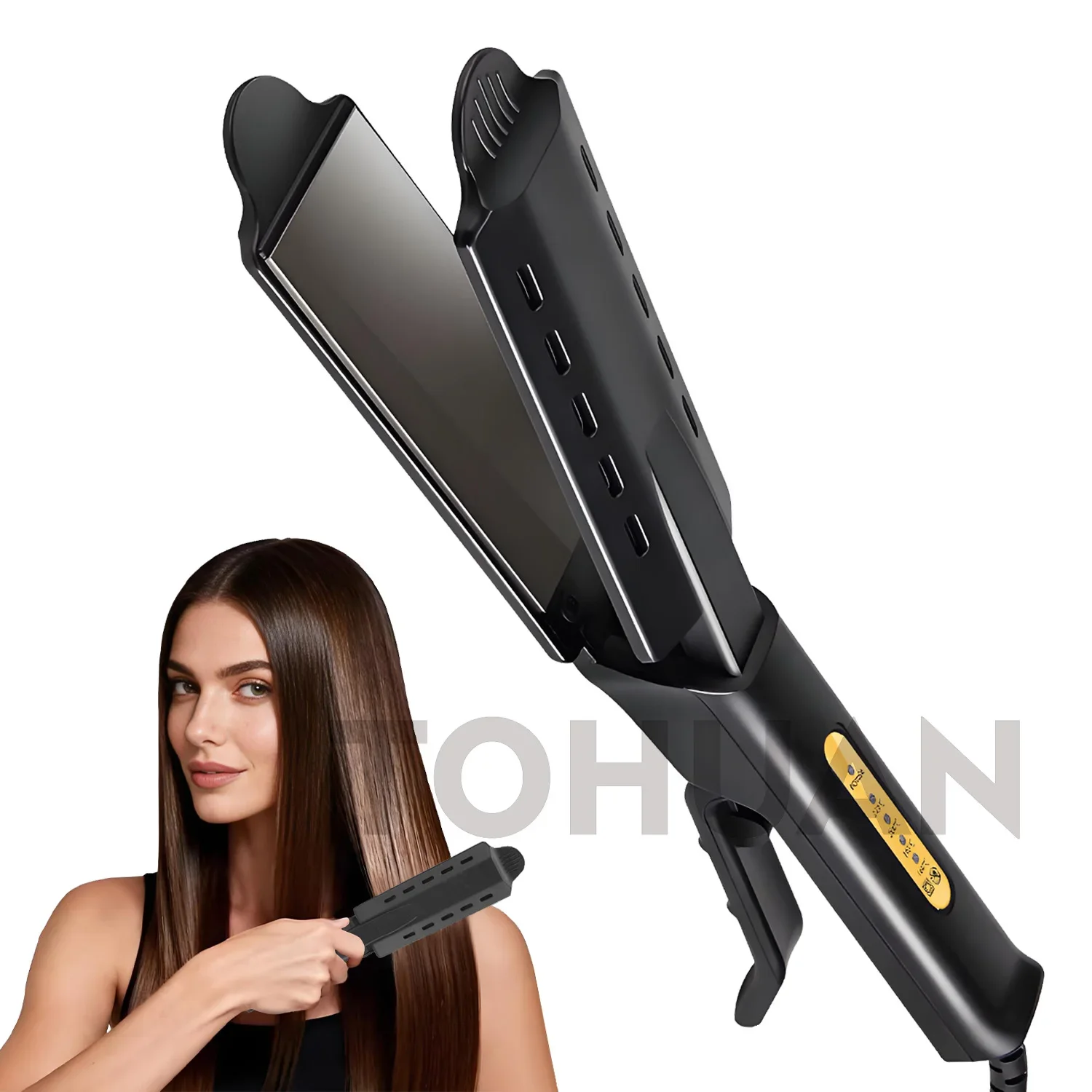 

Ceramic Hair Straightener Pro Wide Flat Iron Dry & Wet Straight and Curl Fast Heating Styling Tool 4 Temp Settings Dual Voltage