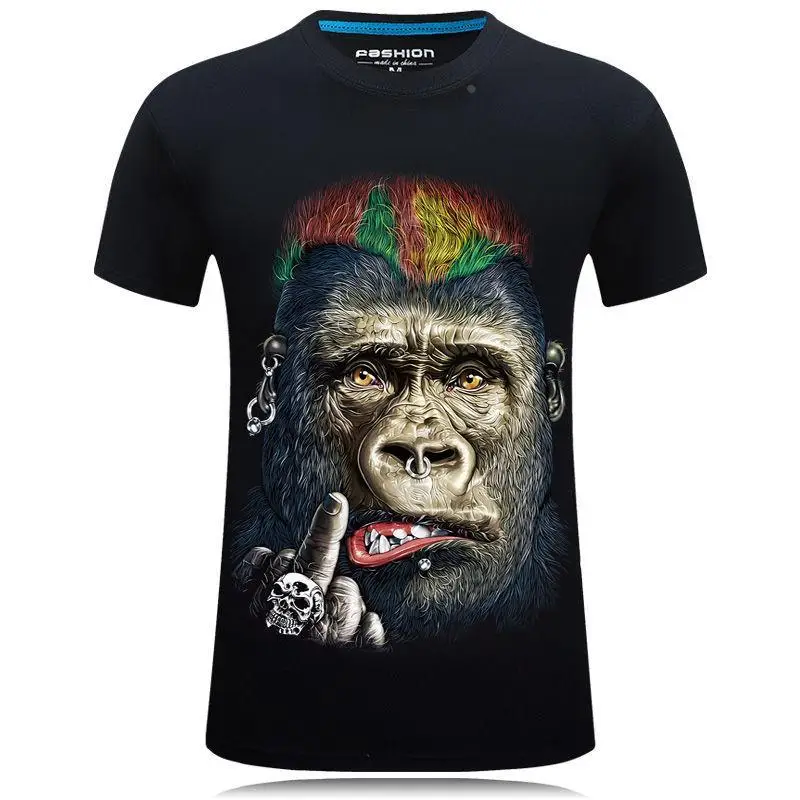

3D Printed Fat Man Monkey Animal ort Sve T-irt Men's Funny Large Size Cartoon Effect Cotton Polyester Blend Tee