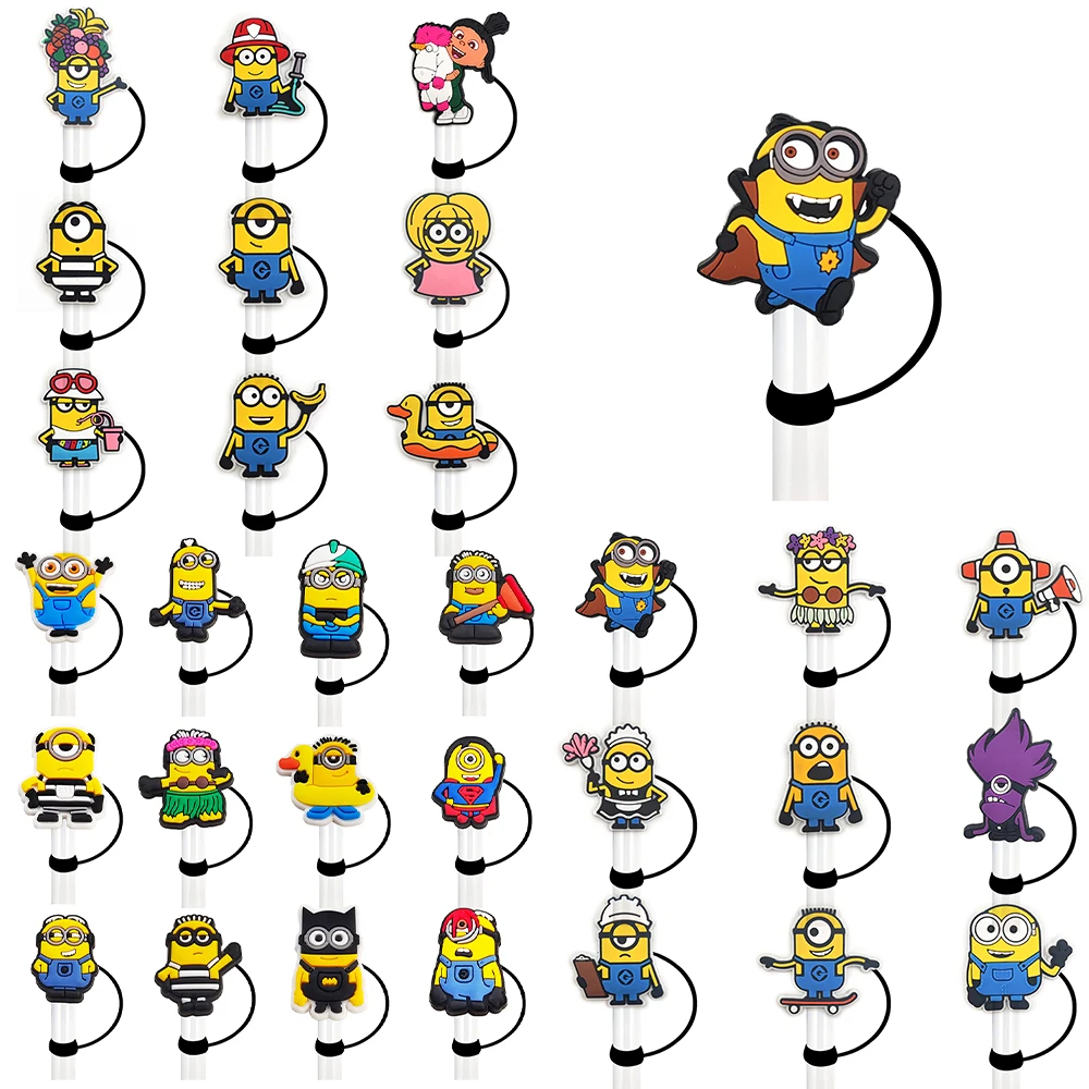 ミニオンズ ストローカバーキャップ スタンレーカップ用 再利用可能な 10mm シリコンストロートッパー 30&40オンスのタンブラーと互換性あり 防塵ストロー