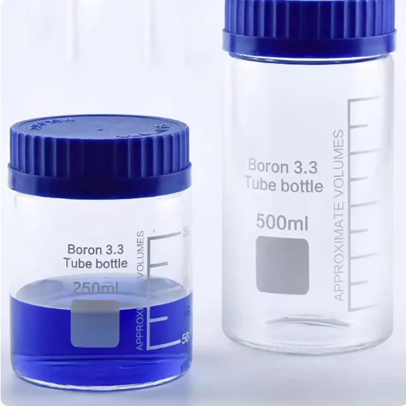 GL70 blue lid wide mouth bottle high borosilicate glass high temperature resistant with scale 150ml250ml500ml1000ml