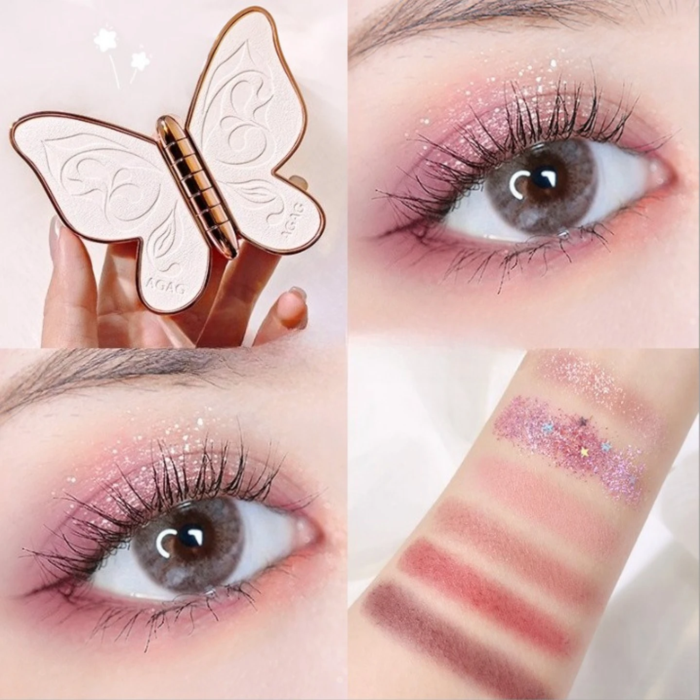 

Butterfly eyeshadow 6-color pearlescent sequins glitter matte earth color improve complexion lasting waterproof niche makeup