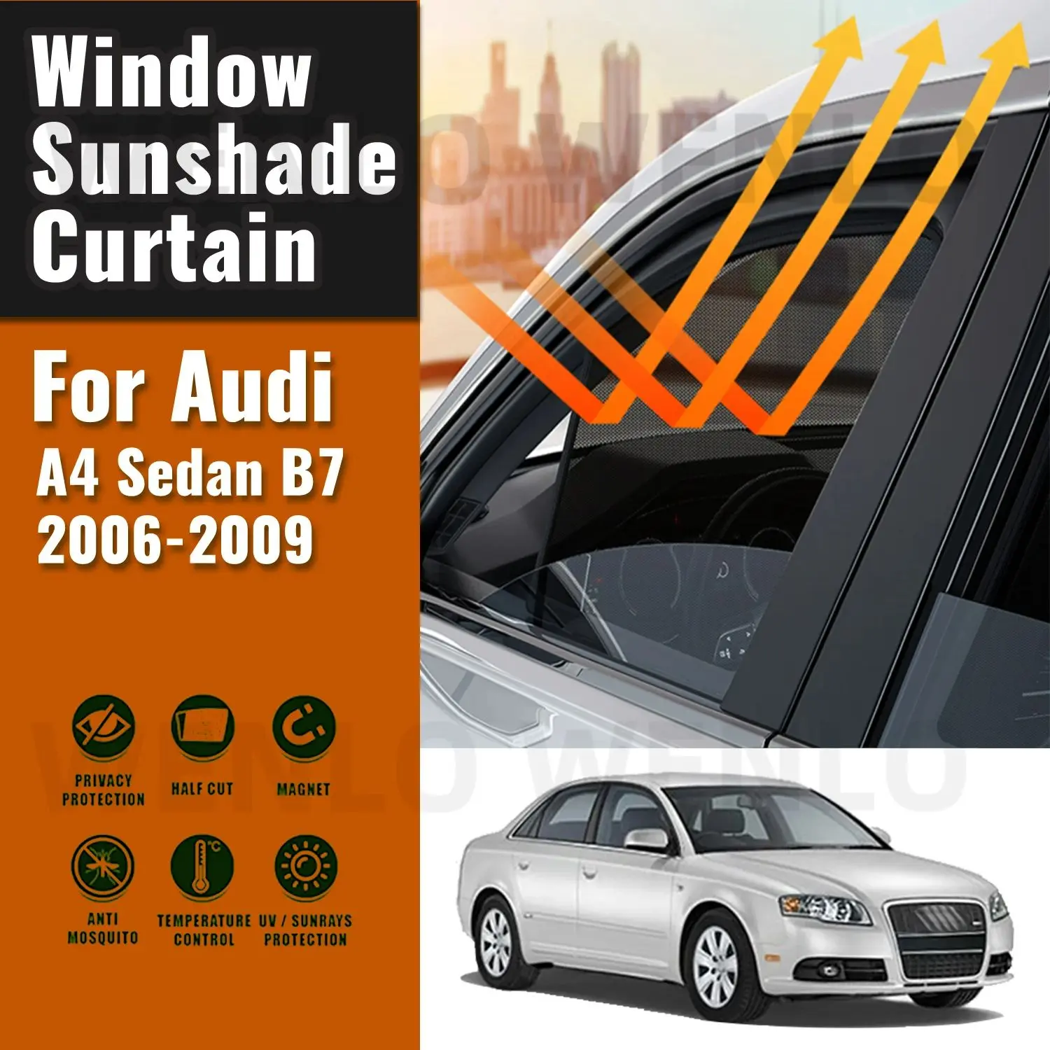 

For Audi A4 Sedan B7 2006-2009 Magnetic Car Sunshade Shield Front Windshield Frame Curtain Rear Baby Side Window Sun Shade Visor