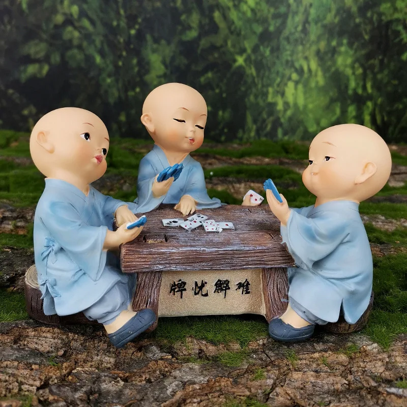 Kungfu Little Monk Scenic Area Tourist Ornament Souvenirs with Engraved Writing Workstation for Decompression Display