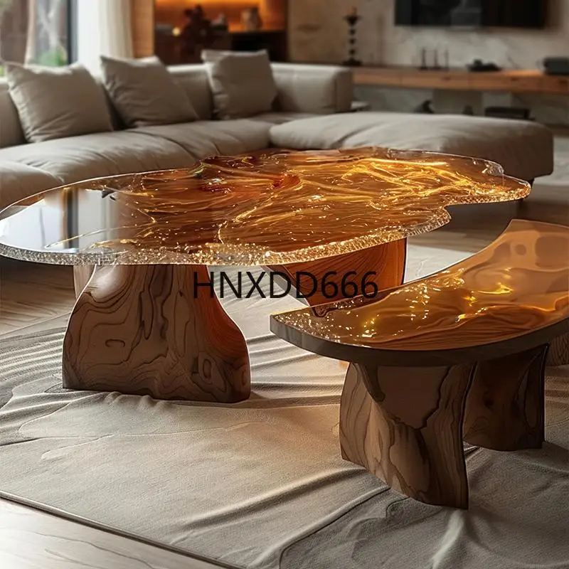 High-end light luxury transparent resin coffee table living room home modern simple irregular glacier crack small coffee table