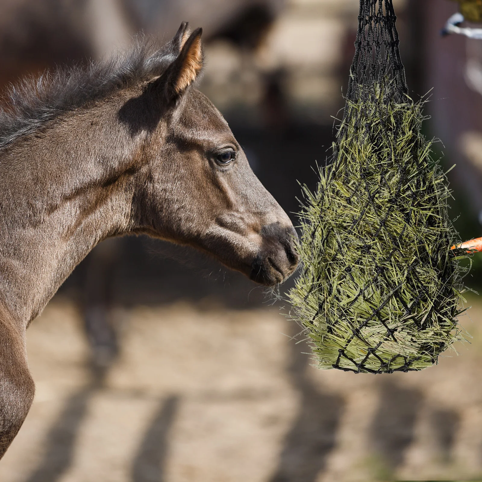 حقيبة قش الحصان ذات التغذية البطيئة، سعة كبيرة قابلة للتنفس، تخزين القش من النايلون، وحدة تغذية معلقة، شبكات تغذية بطيئة متينة