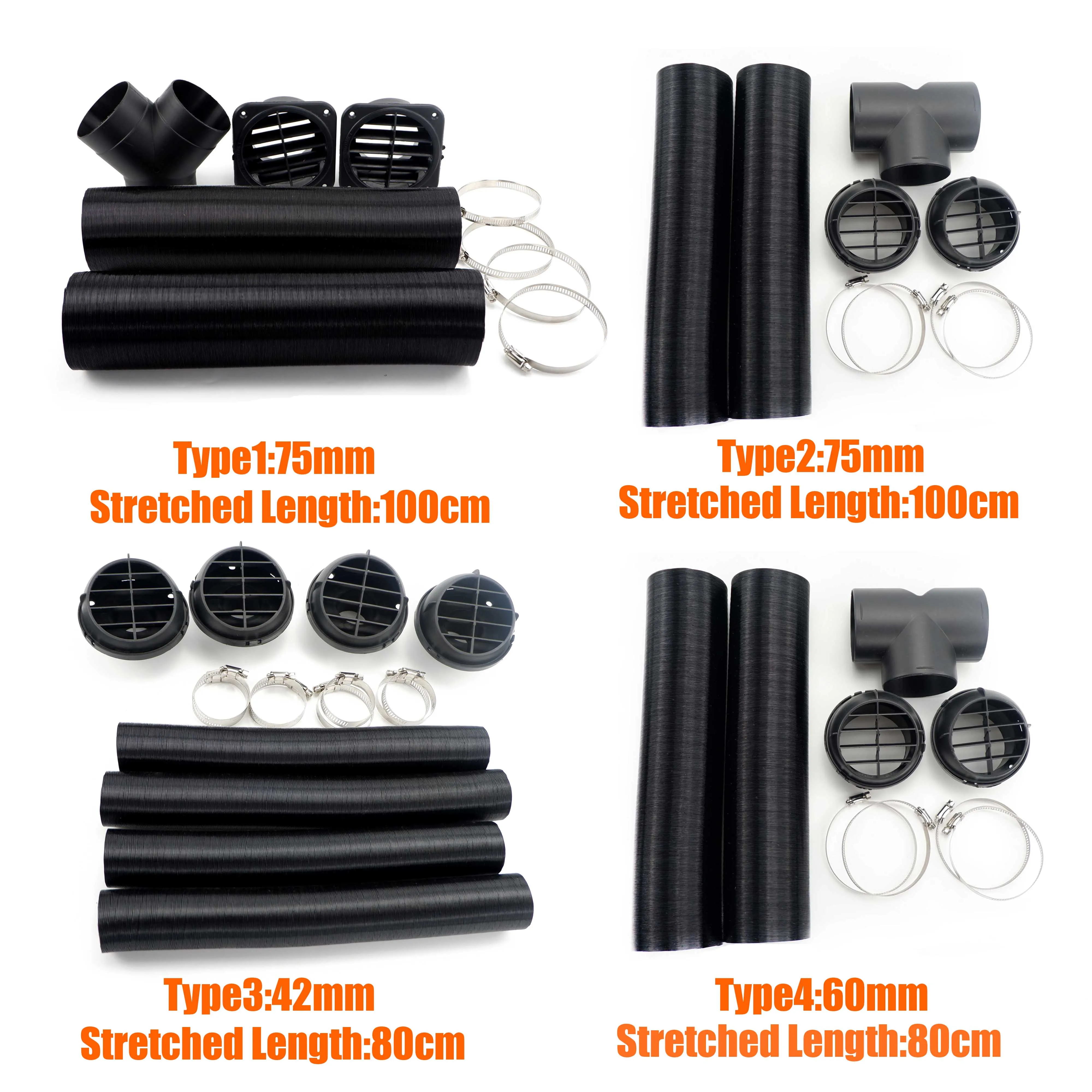 

42/60/75mm Car Auto Heater T Y Pipe Duct Warm Air Outlet Black For Webasto Eberspacher Propex Parking Diesel Heater