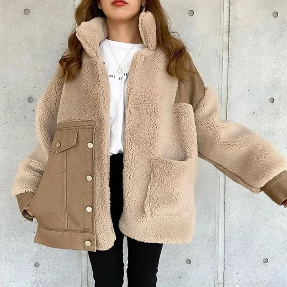 

Japan and South Korea Winter Thickened Retro Lapel Harajuku Cool Port Fashion Brand Lamb Velvet Jacket Women