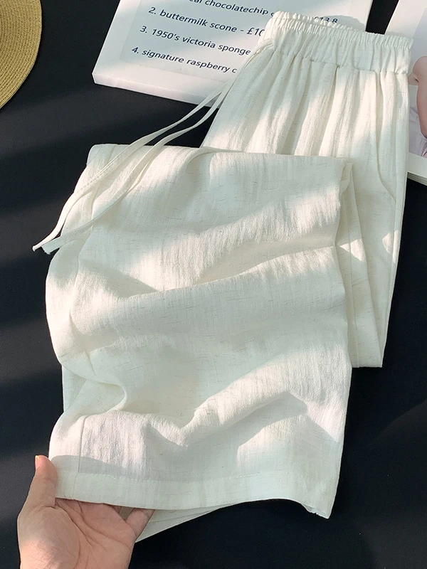 

Cool White Wide Leg Pants Women's plus Size Summer Casual High Waist Trousers Fashionable Versatile Comfortable Breathable